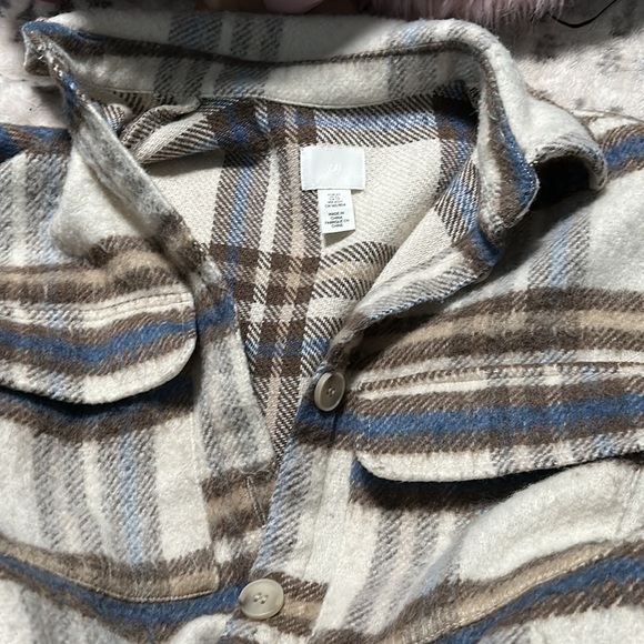H&M Beige Plaid Wool Blend Oversized Shacket Coat - Picture 9 of 11